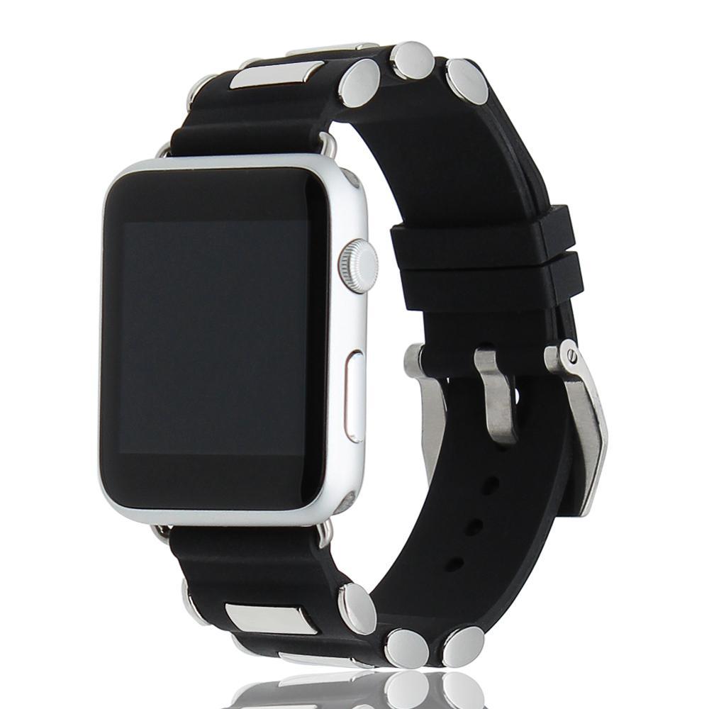 Apple Apple Watch Series 5 4 3 2 Band, Silicone Rubber Steel Tang Buckle Band Wrist Strap Sports Bracelet Black 38mm, 42mm