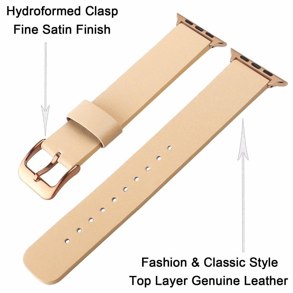 Apple Apple Watch Series 5 4 3 2 Band, Simple Minimalist Genuine Leather Watchband Steel Clasp Strap Bracelet 38mm, 40mm, 42mm, 44mm