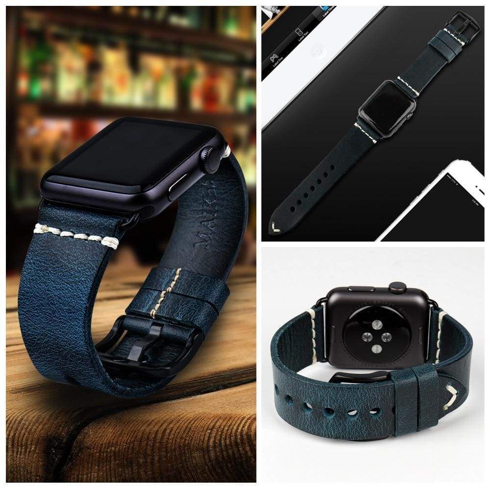 Apple Apple Watch Series 5 4 3 2 Band, Vintage Greased Leather Fashion Watchband Bracelet Watch Band 38mm, 40mm, 42mm, 44mm