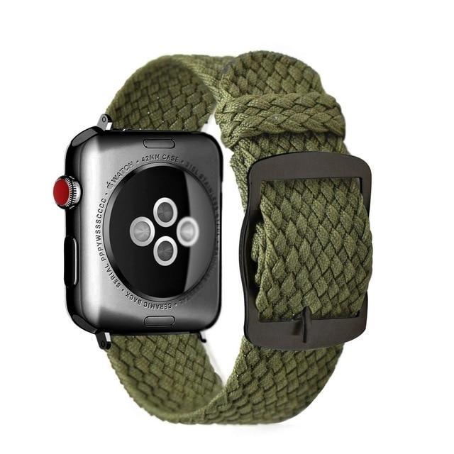 Apple ArmyGreen black / 44mm Apple Watch Series 5 4 3 2 Band, Soft Breathable Nylon Polyester Watch, Sport Bracelet Strap for iWatch 38mm, 40mm, 42mm, 44mm