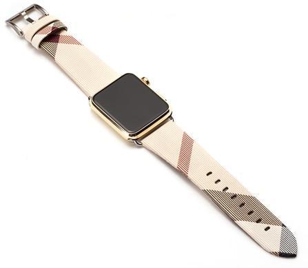  Designer Beige Plaid Compatible with Apple Watch Band 45mm 44mm  42mm 41mm 40mm 38mm, Soft Luxury Leather iWatch Band with Classic Firmly