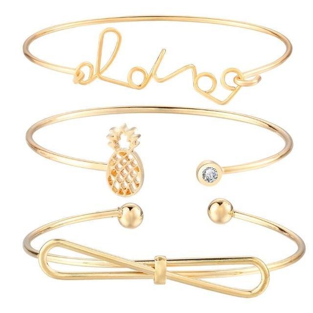 Apple BHS003 gold Gold color Women Fashion Punk Bracelet Simple Double Knot Loop Metal Chain Bracelets Bohemian Retro Jewelry Accessories Bangles