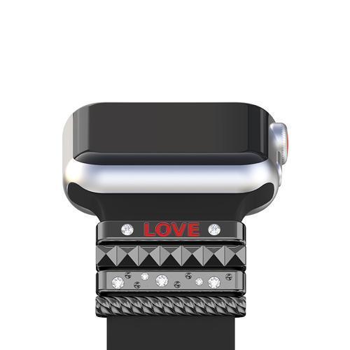 Apple Black / 38 mm Fits 38mm only, Original Silicone Strap Ornament for Apple Watch Band Series 1 2 3 4 Stainless Steel Metal women's Decorative Ring loop "LOVE" Gift
