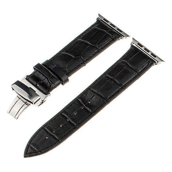 Apple Black / 38mm Calf Genuine Leather Watchband Butterfly Clasp for iWatch Apple Watch 38mm 40mm 42mm 44mm Series 1 2 3 4 Band Strap Bracelet