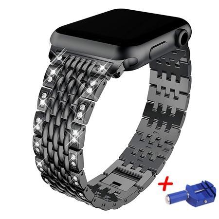 Apple black / 38mm Link bracelet strap For Apple watch band 42mm 38mm iwatch 4 band 44mm 40mm Diamond Stainless steel watchband Apple watch 4/3/2/1