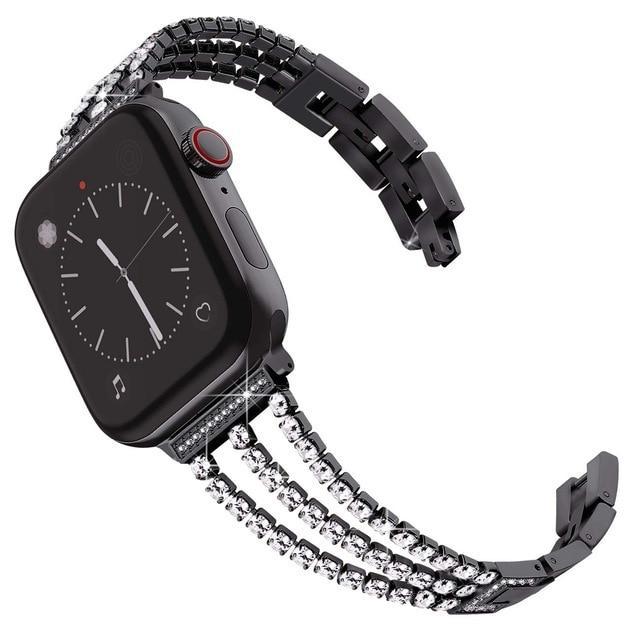 Apple black / 38mm New Women Diamond Watch Band for Apple Watch 38mm 42mm 40mm 44mm iWatch Series 4 3 2 Stainless Steel strap Sport Bracelet