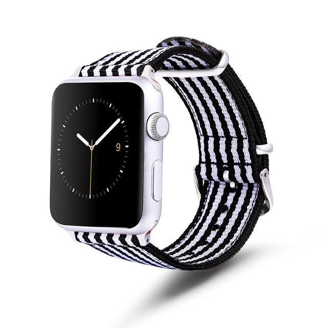 Apple Black and  white / 42mm / 44mm Apple Watch Series 5 4 3 2 Band, Nylon Rainbow Sport Smart Watch Strap 38mm, 40mm, 42mm, 44mm