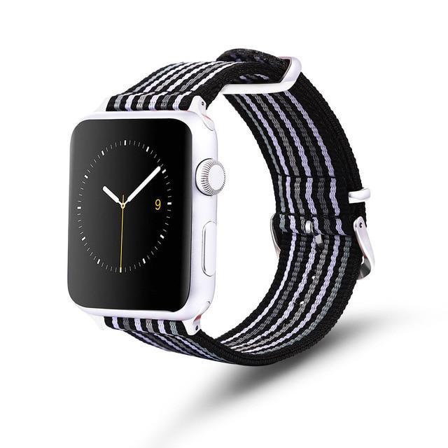 Apple Black and white gray / 42mm / 44mm Apple Watch Series 5 4 3 2 Band, Nylon Rainbow Sport Smart Watch Strap 38mm, 40mm, 42mm, 44mm