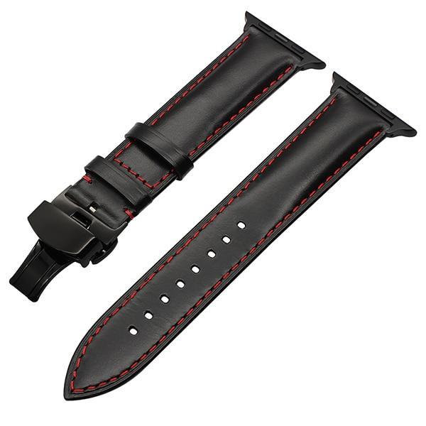 Apple Black B / 38mm Apple Watch Series 5 4 3 2 Band, Italy Calf Genuine Leather Watchband Butterfly Buckle Band Wrist Strap 38mm, 40mm, 42mm, 44mm
