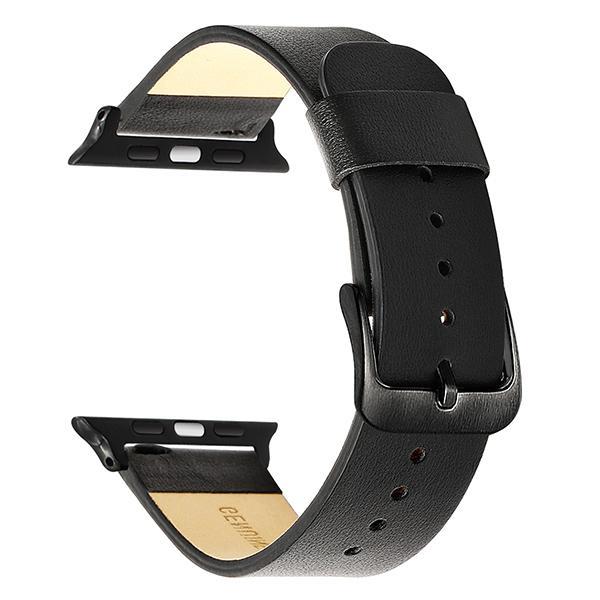 Apple Black B / 38mm Apple Watch Series 5 4 3 2 Band, Simple Minimalist Genuine Leather Watchband Steel Clasp Strap Bracelet 38mm, 40mm, 42mm, 44mm