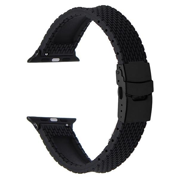 Apple Black B / 38mm Silicone Rubber Watchband for iWatch Apple Watch 38mm 40mm 42mm 44mm Band Series 5 4 3 2 1 Steel Safety Clasp Strap Bracelet