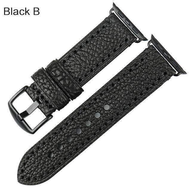 Apple Black buckle with black leather / For Apple Watch 42mm Apple Watch Band, Genuine Cow Leather Strap With Adapter Fits  44mm/ 40mm/ 42mm/ 38mm Series 1 2 3 4 Black iWatch Bracelet Watchband