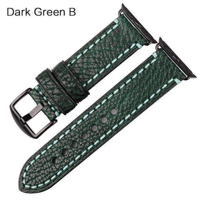 Apple Black buckle with dark green leather / For Apple Watch 42mm Apple Watch Band, Genuine Cow Leather Strap With Adapter Fits  44mm/ 40mm/ 42mm/ 38mm Series 1 2 3 4 Black iWatch Bracelet Watchband