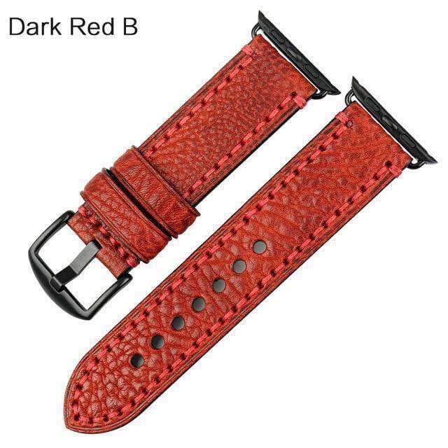 Apple Black buckle with dark red leather / For Apple Watch 42mm Apple Watch Band, Genuine Cow Leather Strap With Adapter Fits  44mm/ 40mm/ 42mm/ 38mm Series 1 2 3 4 Black iWatch Bracelet Watchband