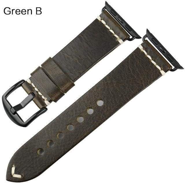 Apple Black buckle with green leather / 42mm / 44mm Apple Watch Series 5 4 3 2 Band, Vintage Greased Leather Fashion Watchband Bracelet Watch Band 38mm, 40mm, 42mm, 44mm