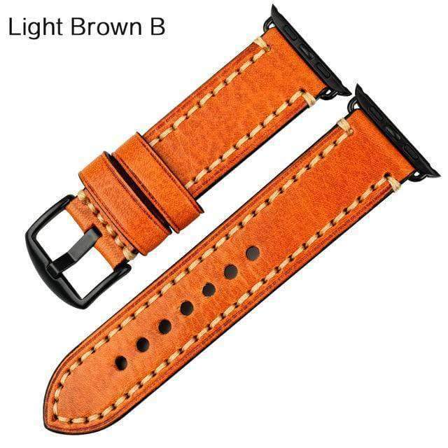 Apple Black buckle with light brown leather / For Apple Watch 42mm Apple Watch Band, Genuine Cow Leather Strap With Adapter Fits  44mm/ 40mm/ 42mm/ 38mm Series 1 2 3 4 Black iWatch Bracelet Watchband