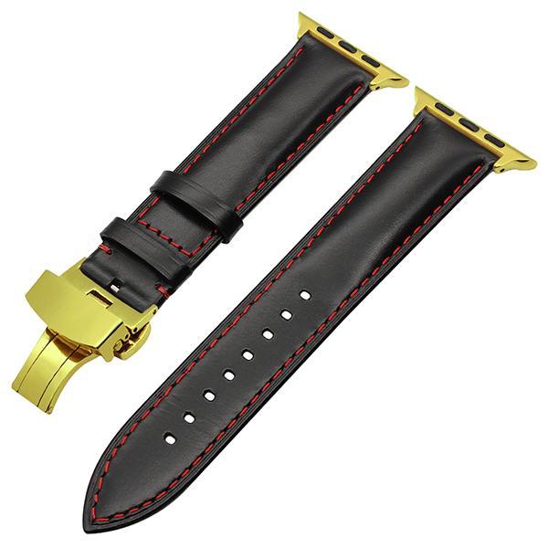 Apple Black G / 38mm Apple Watch Series 5 4 3 2 Band, Italy Calf Genuine Leather Watchband Butterfly Buckle Band Wrist Strap 38mm, 40mm, 42mm, 44mm