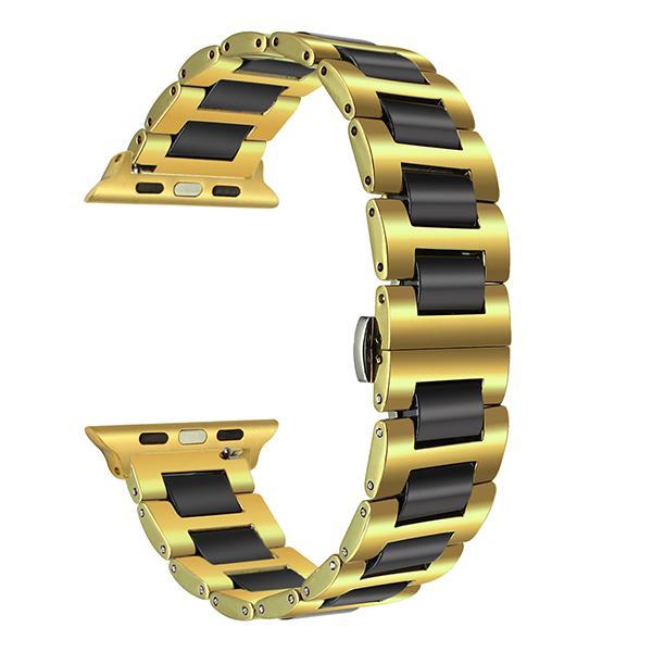 Apple Black Gold / 38mm Ceramic + Stainless Steel Watchband for iWatch Apple Watch 38mm 40mm 42mm 44mm Series 1 2 3 4 Band Wrist Strap Bracelet