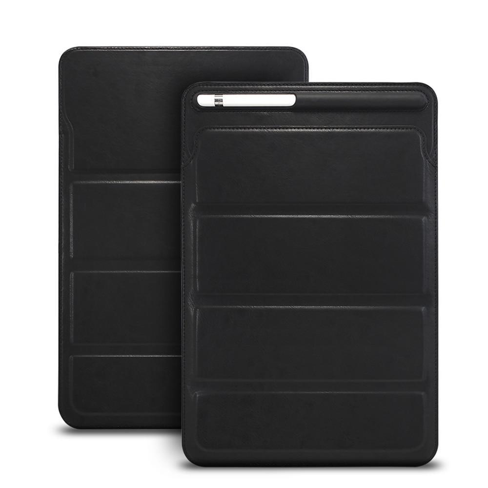 Apple Black Luxury Leather Sleeve Case For iPad 2018 9.7 Pro 10.5 Air Mini, Retro Pouch Folding Bag with Pencil Holder Slot Cases
