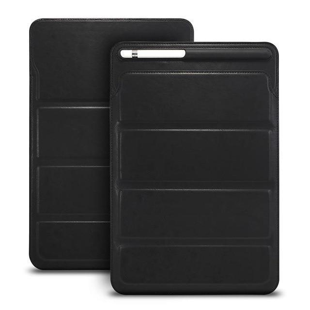Apple Black Luxury Leather Sleeve Case For iPad 2018 9.7 Pro 10.5 Air Mini, Retro Pouch Folding Bag with Pencil Holder Slot Cases