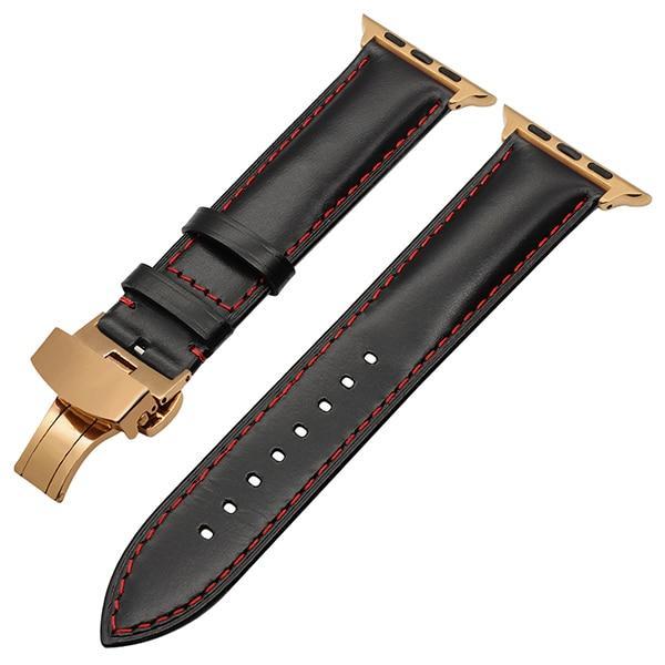 Apple Black RG / 38mm Apple Watch Series 5 4 3 2 Band, Italy Calf Genuine Leather Watchband Butterfly Buckle Band Wrist Strap 38mm, 40mm, 42mm, 44mm