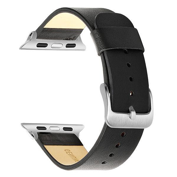 Apple Black S / 38mm Apple Watch Series 5 4 3 2 Band, Simple Minimalist Genuine Leather Watchband Steel Clasp Strap Bracelet 38mm, 40mm, 42mm, 44mm