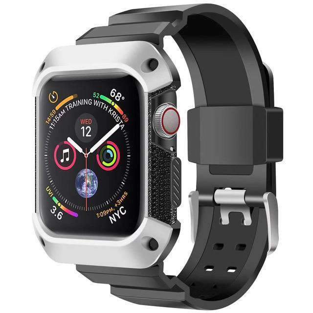 Apple black silver / 38mm/40mm Apple Watch band Sport Case strap silicone waterproof For  44mm 40mm iwatch Series 4 correa Rugged TPU screen Protective cover & bracelet wrist belt