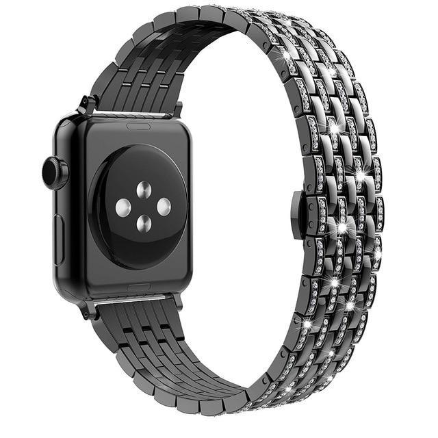 Apple black1 / 38mm Luxury Diamond Case matching strap Stainless Steel strap For Apple Watch Series 4 3 2 1 bands cover iWatch 38mm 42mm 40mm 44mm bracelet women