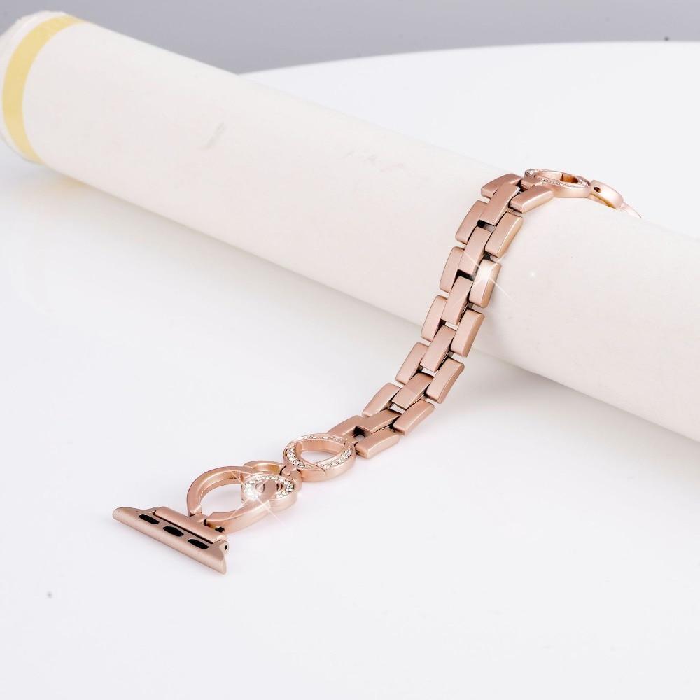 Apple Bling Stainless Steel Bracelet for Apple Watch 38mm 42mm 40mm 44mm Rose Gold Women Replace Watchband Strap Band for iwatch 1 2 3 4