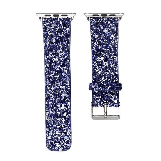 Apple Blue / 38mm / 40mm Apple Watch Band Series 6 5 4 3 2 1 Luxury Sparkle Glitter Bling Leather Strap with Silver Adapter iWatch 38/40mm 42/44mm Bracelet Watchband