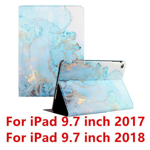 Apple Blue  9.7 2017 For iPad 9.7 2017 2018 Case A1893 Silicone Soft Back Marble PU Leather Smart Cover for iPad Air 2 1 Pro 10.5 Mini 1 2 3 4 Funda