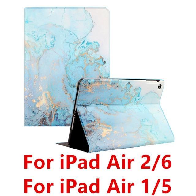 Apple Blue Air 1 For iPad 9.7 2017 2018 Case A1893 Silicone Soft Back Marble PU Leather Smart Cover for iPad Air 2 1 Pro 10.5 Mini 1 2 3 4 Funda