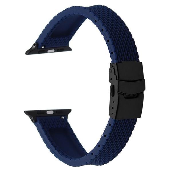 Apple Blue B / 38mm Silicone Rubber Watchband for iWatch Apple Watch 38mm 40mm 42mm 44mm Band Series 5 4 3 2 1 Steel Safety Clasp Strap Bracelet
