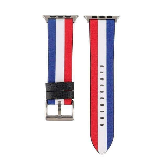 Apple Blue White Red / 42 mm 44mm Fashion color stripes Leather Wrist Strap for iWatch Apple Watch Band 44mm/ 40mm/ 42mm/ 38mm Series 1 2 3 4 Strap WatchBand