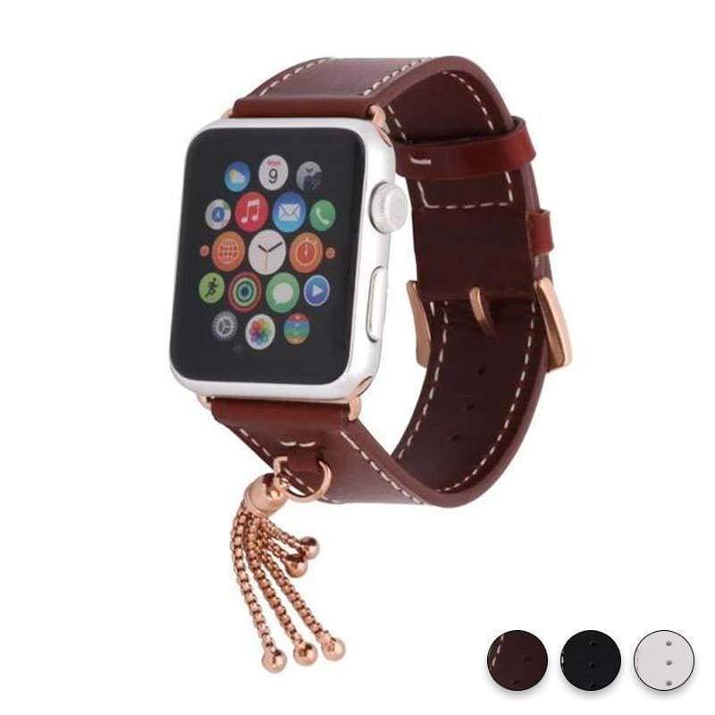 Apple Brown / 38mm / 40mm Apple Watch Series 5 4 3 2 Band, Rose gold Watch band Women Fashion Tassels Cowhide Genuine Leather Strap 38mm, 40mm, 42mm, 44mm