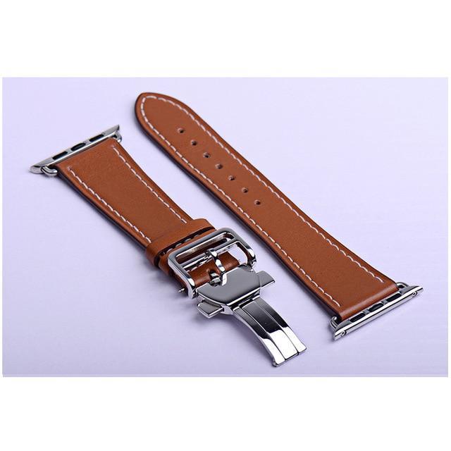 Apple brown / 38mm Apple Watch Series 5 4 3 2 Band, Leather strap Deployment Buckle watch Strap watchband Hermes 38mm, 40mm, 42mm, 44mm - US Fast Shipping