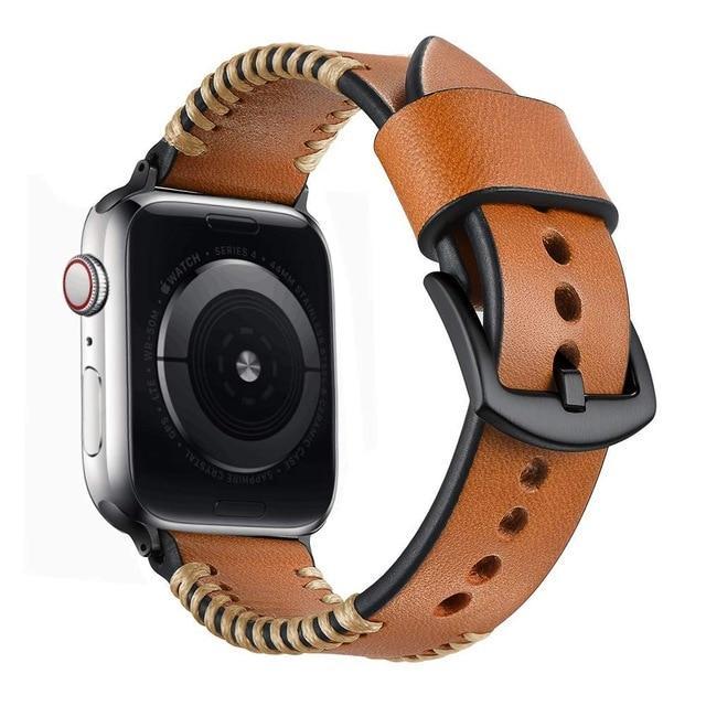 Apple Brown / 38MM Apple Watch Series 5 4 3 2 Band, Watch Strap White Wire Genuine Leather Strap  Watchband for iWatch 38mm, 40mm, 42mm, 44mm
