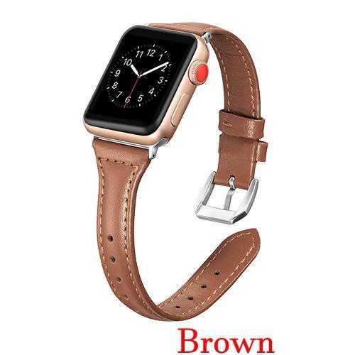 Silver Apple Watch Classic Slim Leather Band Ladies Watchbands