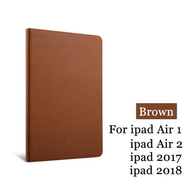 Apple Brown For iPad Air 2 Air 1 Case New iPad 2017 2018 9.7 inch Simplicity PU Leather Smart Cover Folio Case Auto Wake Cover Case