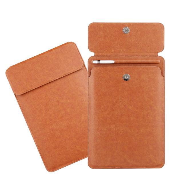 Apple brown iPad Pro 10.5  sleeve Pouch Bag cover with Button flap and Pencil holder fits  9.7 & new ipad 11 2018 Release
