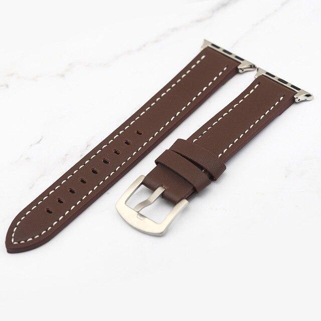 Apple brown white line / 38mm Plus Strap Cowhide Faux leather Retro Design Watch Strap 38 42mm Replacement For Apple Watch 135*80mm Lengthen Watchband