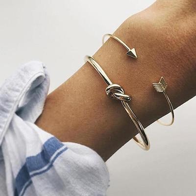 Apple BXJ001 gold Gold color Women Fashion Punk Bracelet Simple Double Knot Loop Metal Chain Bracelets Bohemian Retro Jewelry Accessories Bangles
