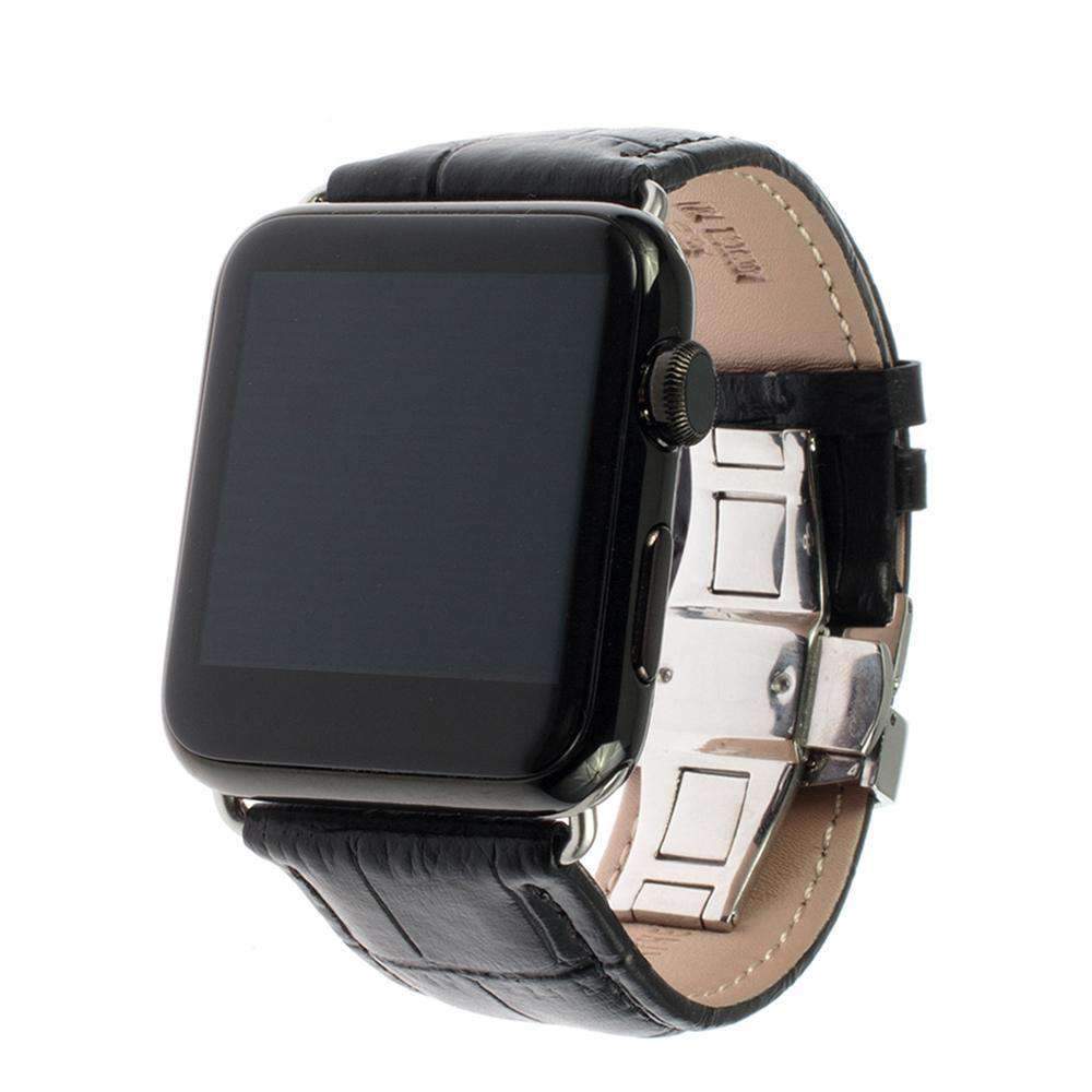 Apple Calf Genuine Leather Watchband Butterfly Clasp for iWatch Apple Watch 38mm 40mm 42mm 44mm Series 1 2 3 4 Band Strap Bracelet