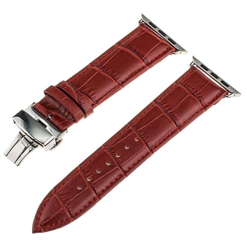 Apple Calf Genuine Leather Watchband Butterfly Clasp for iWatch Apple Watch 38mm 40mm 42mm 44mm Series 1 2 3 4 Band Strap Bracelet