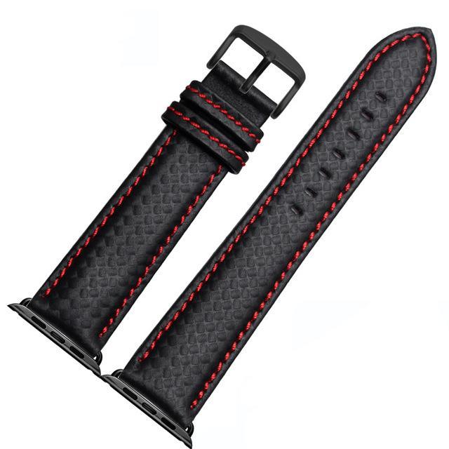 Apple China / Red-black / 38mm or 40mm Luxury Strap for Apple watch band 44 mm 40mm iWatch band 42mm 38mm Carbon fiber+Leather watchband bracelet Apple watch 4 3 2 1