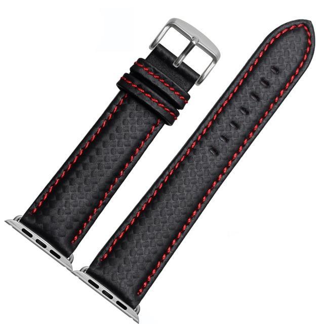 Apple China / Red-silver / 38mm or 40mm Luxury Strap for Apple watch band 44 mm 40mm iWatch band 42mm 38mm Carbon fiber+Leather watchband bracelet Apple watch 4 3 2 1