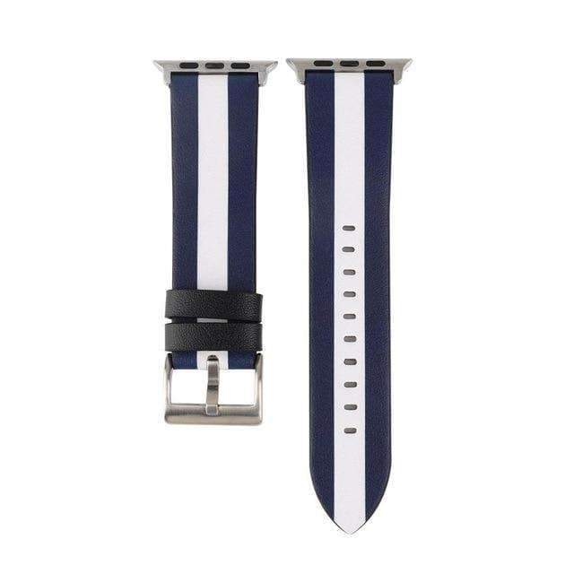 Apple Dark Blue White / 42 mm 44mm Fashion color stripes Leather Wrist Strap for iWatch Apple Watch Band 44mm/ 40mm/ 42mm/ 38mm Series 1 2 3 4 Strap WatchBand