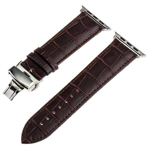 Apple Dark Brown / 38mm Calf Genuine Leather Watchband Butterfly Clasp for iWatch Apple Watch 38mm 40mm 42mm 44mm Series 1 2 3 4 Band Strap Bracelet