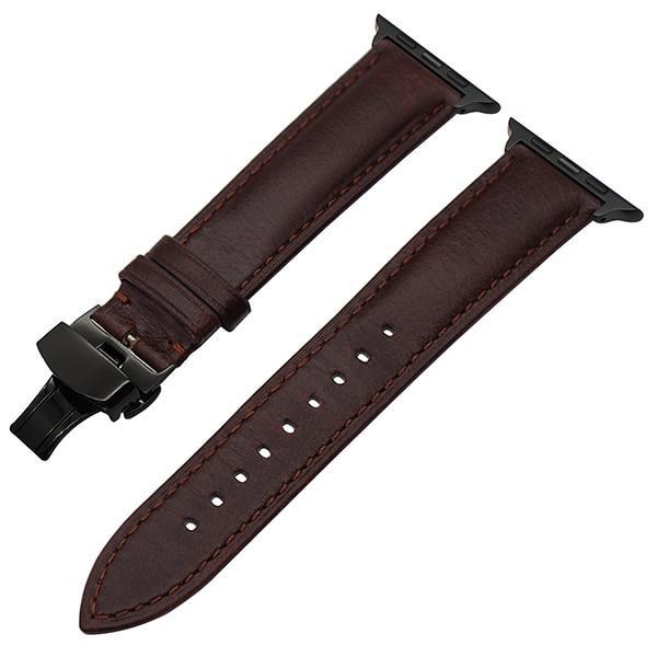 Apple Dark Brown B / 38mm Apple Watch Series 5 4 3 2 Band, Italy Calf Genuine Leather Watchband Butterfly Buckle Band Wrist Strap 38mm, 40mm, 42mm, 44mm