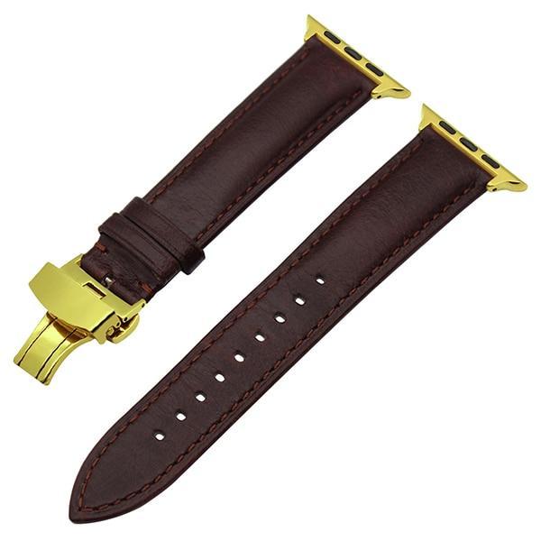Apple Dark Brown G / 38mm Apple Watch Series 5 4 3 2 Band, Italy Calf Genuine Leather Watchband Butterfly Buckle Band Wrist Strap 38mm, 40mm, 42mm, 44mm
